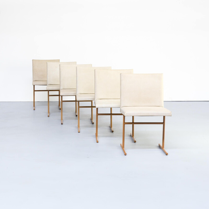 Ensemble de 6 chaises à repas vintage en skai et métal, 1970