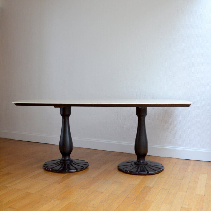 Vintage marble and wood dining table, France, 1930s