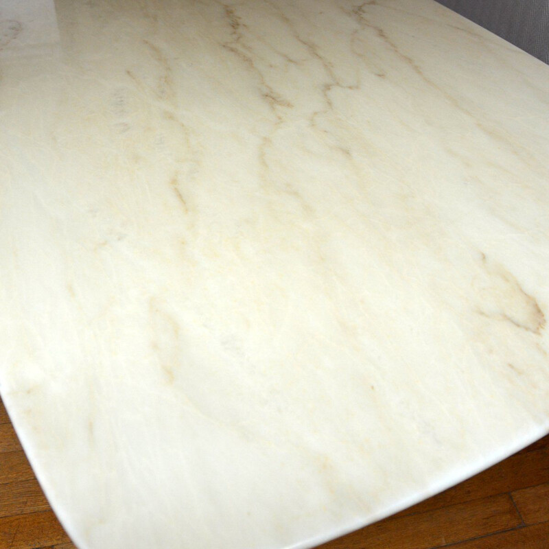 Vintage marble and wood dining table, France, 1930s