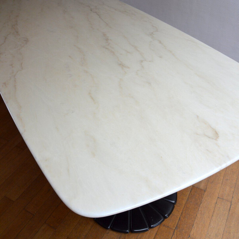 Vintage marble and wood dining table, France, 1930s