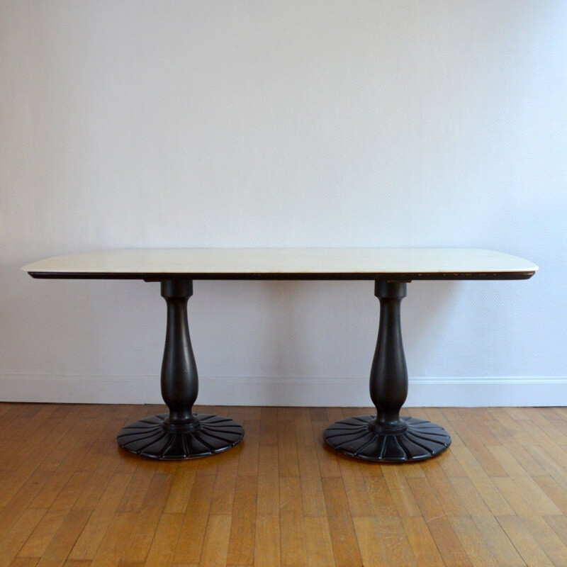 Vintage marble and wood dining table, France, 1930s