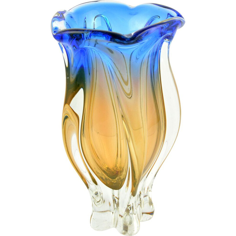 Vintage large glass vase by J. Hospodka Chribska Sklarna, Czechoslovakia, 1960