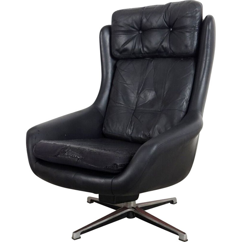 Vintage black leather armchair, 1970