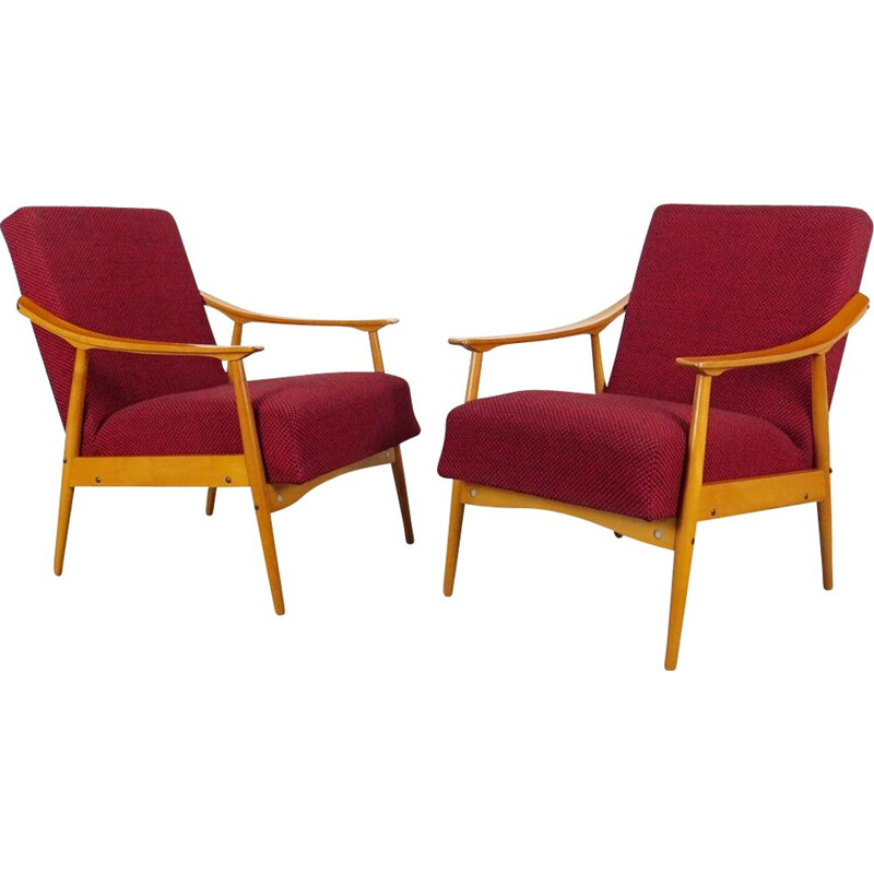 Pair of red vintage armchairs, 1970s