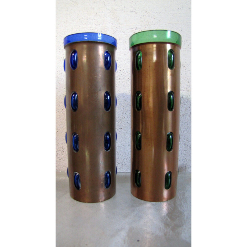 Set of 2 vintage vases in copper and glass by Nanny Still McKinney for Raak