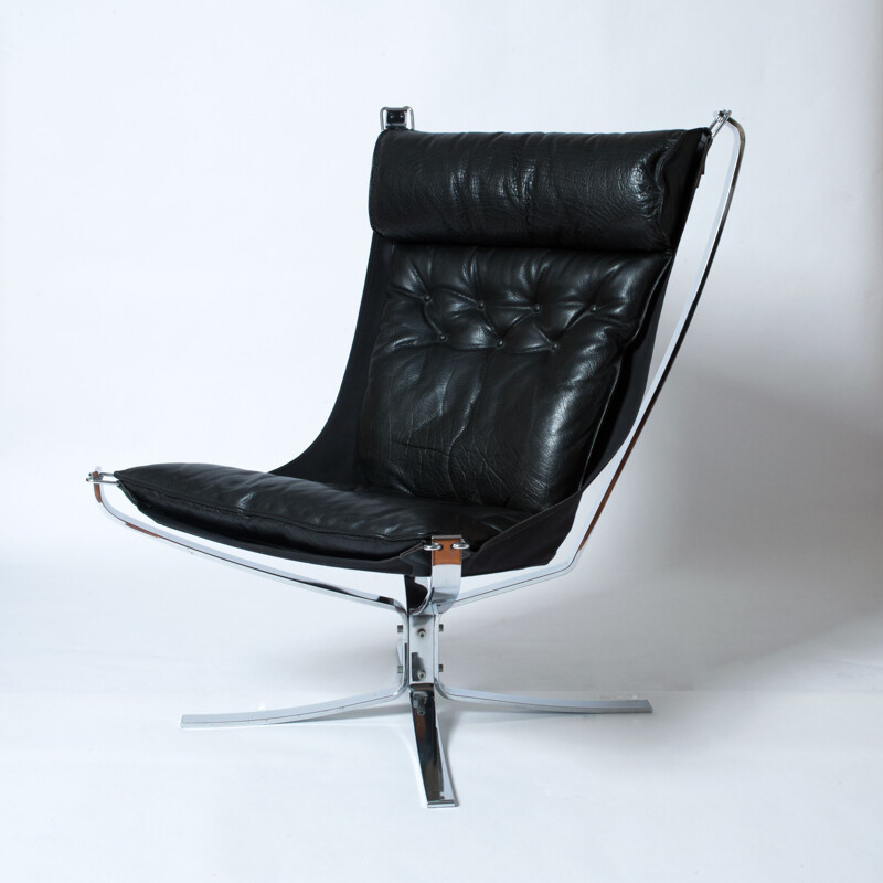 Vintage black Falcon armchair in chrome by Sigurd Ressell for Vatne Mobler, 1970s