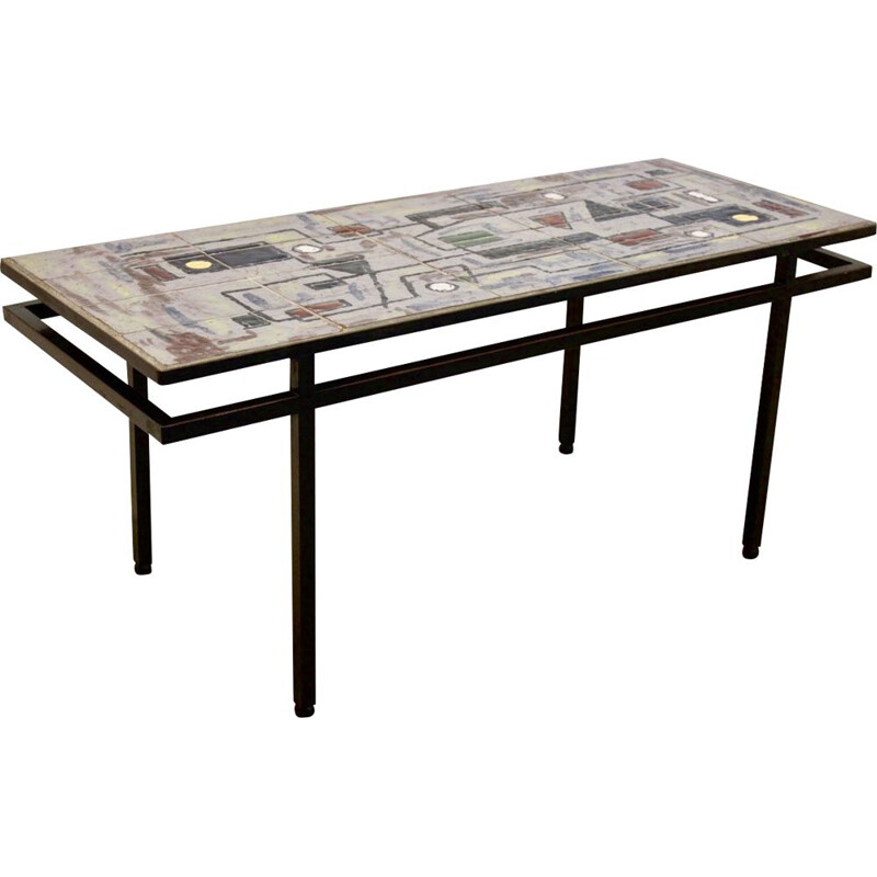 Vintage Brutalist table in ceramic and metal, 1970