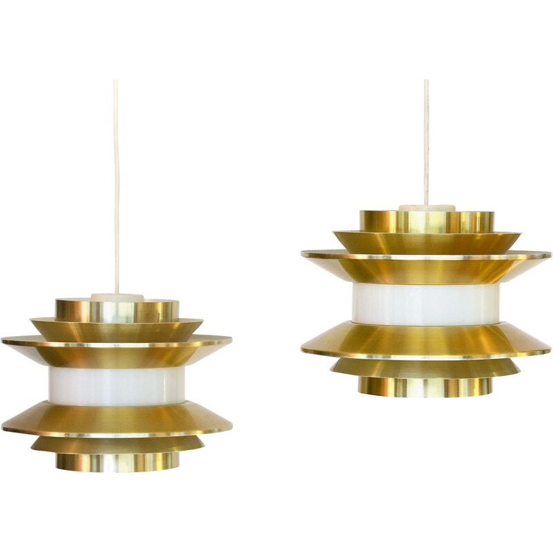 Vintage Pair of pendant lights "Trava" by Carl Thore (Sigurd Lindkvist) for Granhaga Metallindustri. Sweden 1970s.