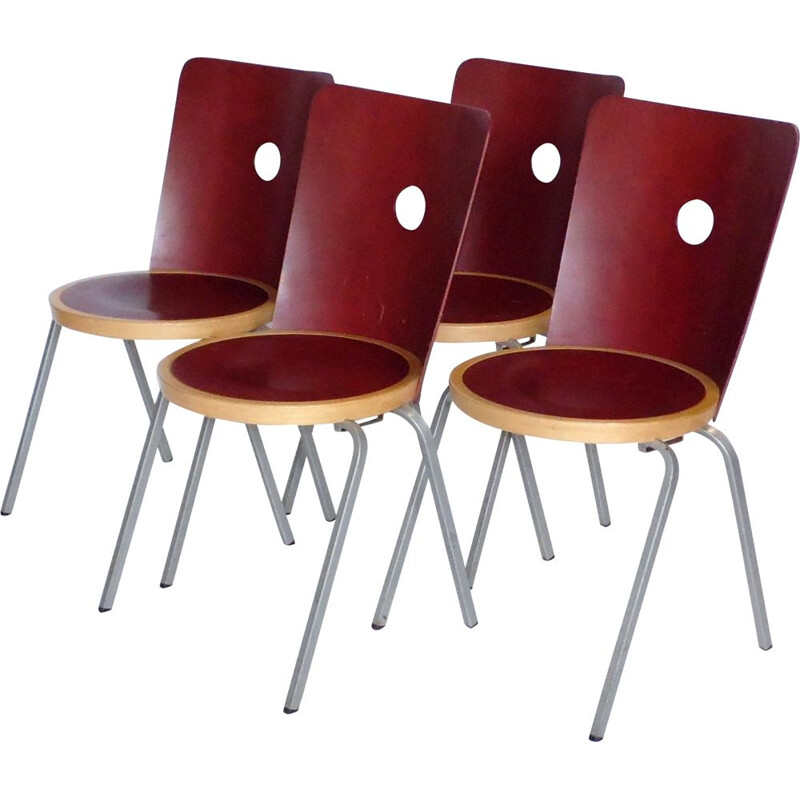 Set of 4 vintage chairs by Borje Lindau for Bla Station 2000