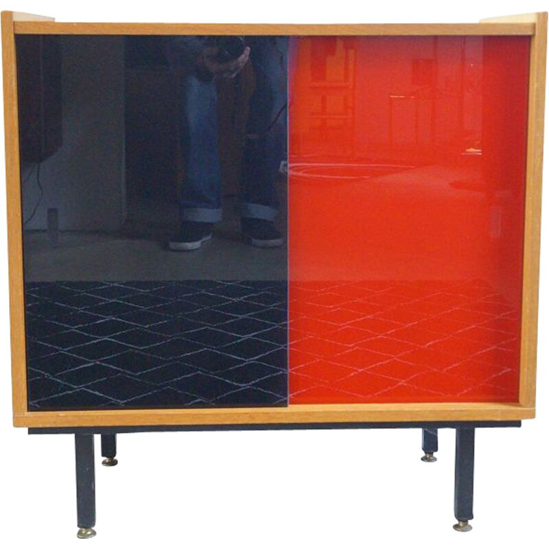 Vintage wooden and glass sideboard 1950