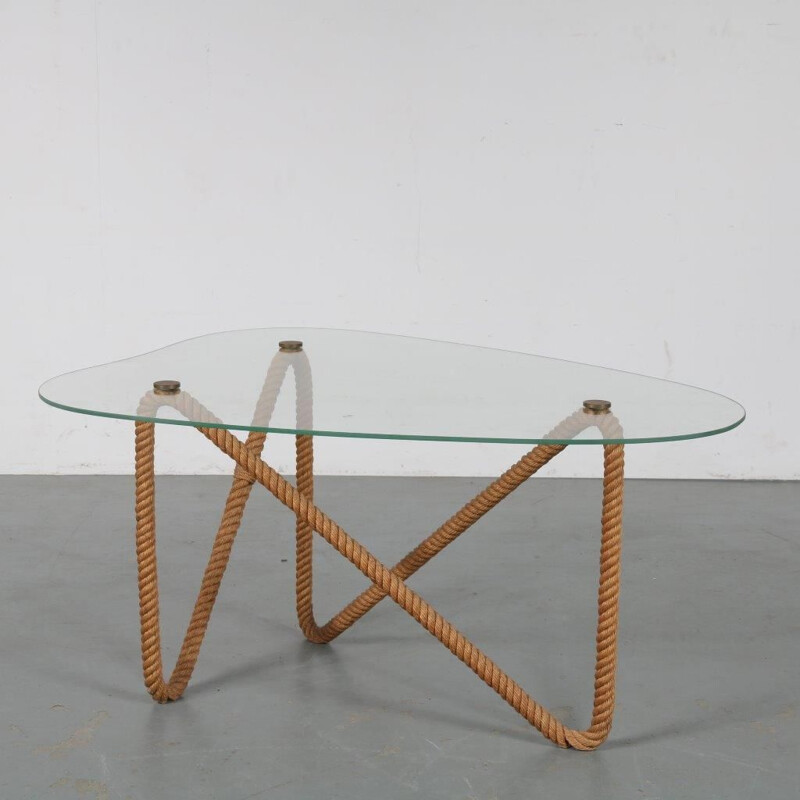 Vintage rope coffee table by Audoux & Minet, France, 1970s