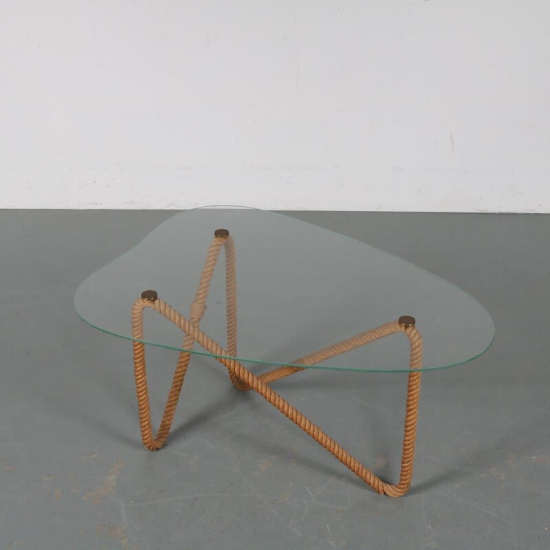 Vintage rope coffee table by Audoux & Minet, France, 1970s