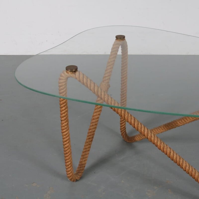 Vintage rope coffee table by Audoux & Minet, France, 1970s