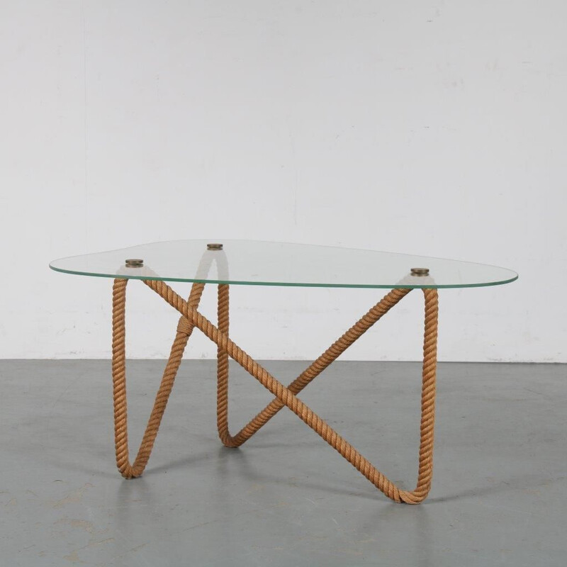 Vintage rope coffee table by Audoux & Minet, France, 1970s