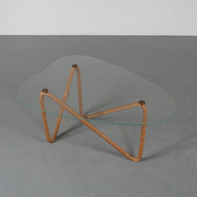 Vintage rope coffee table by Audoux & Minet, France, 1970s