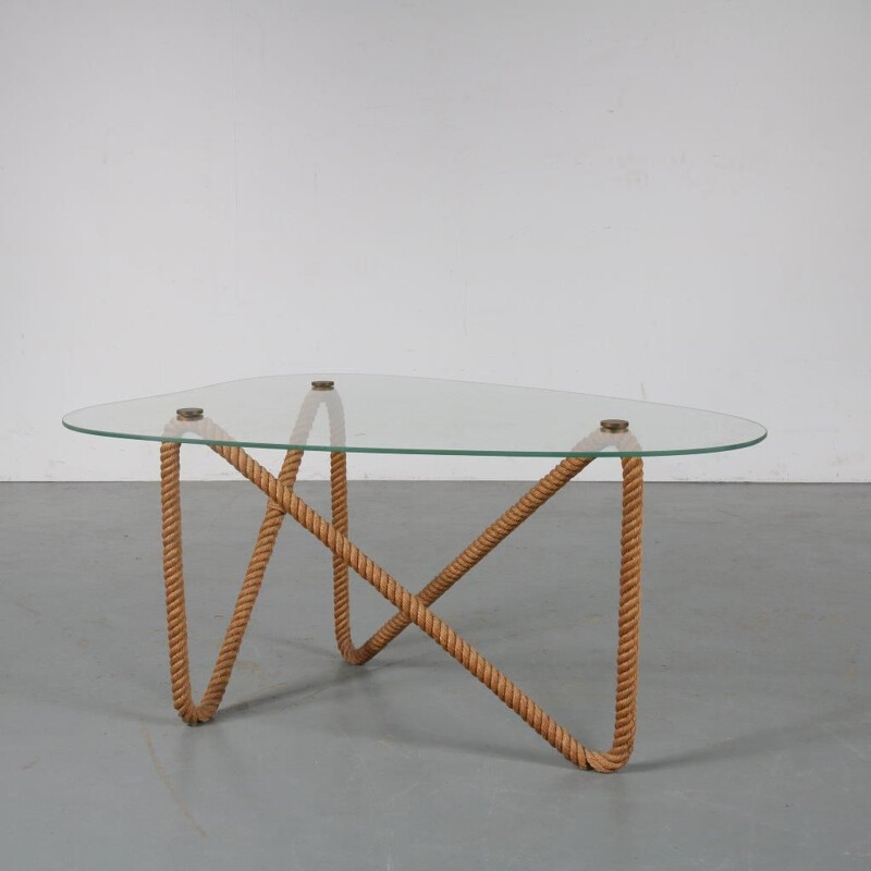 Vintage rope coffee table by Audoux & Minet, France, 1970s