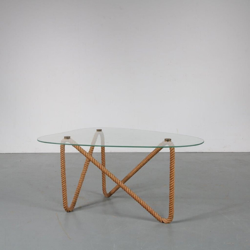 Vintage rope coffee table by Audoux & Minet, France, 1970s