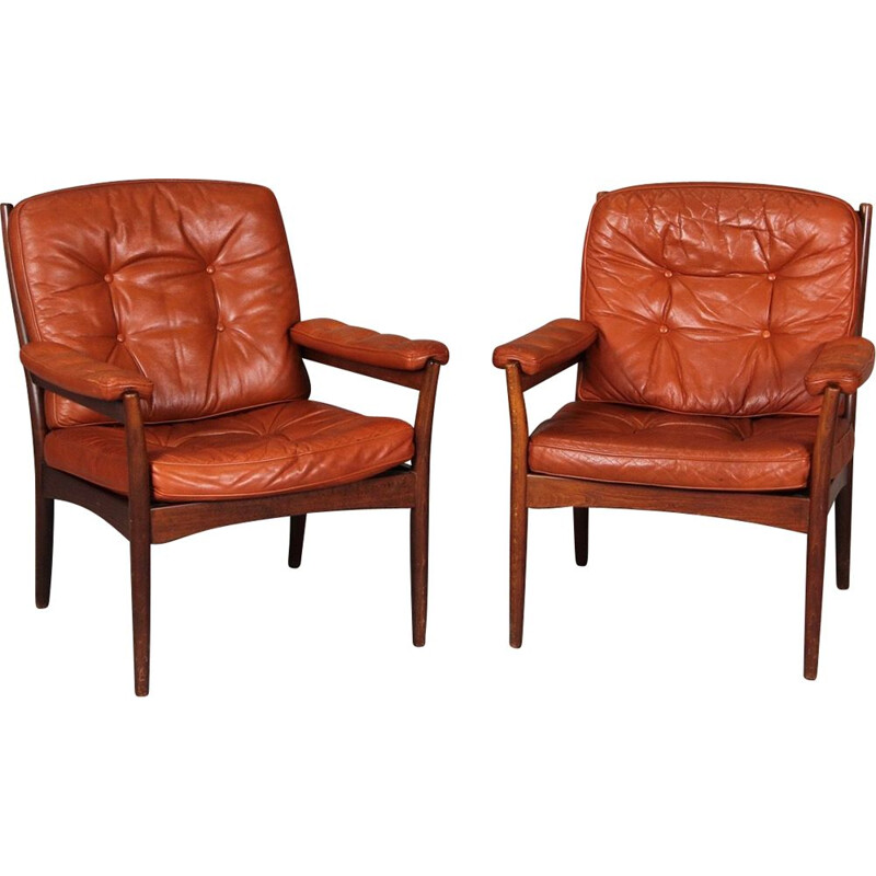 Pair of vintage armchairs in leather  Scandinavian design Gote Mobler 1950