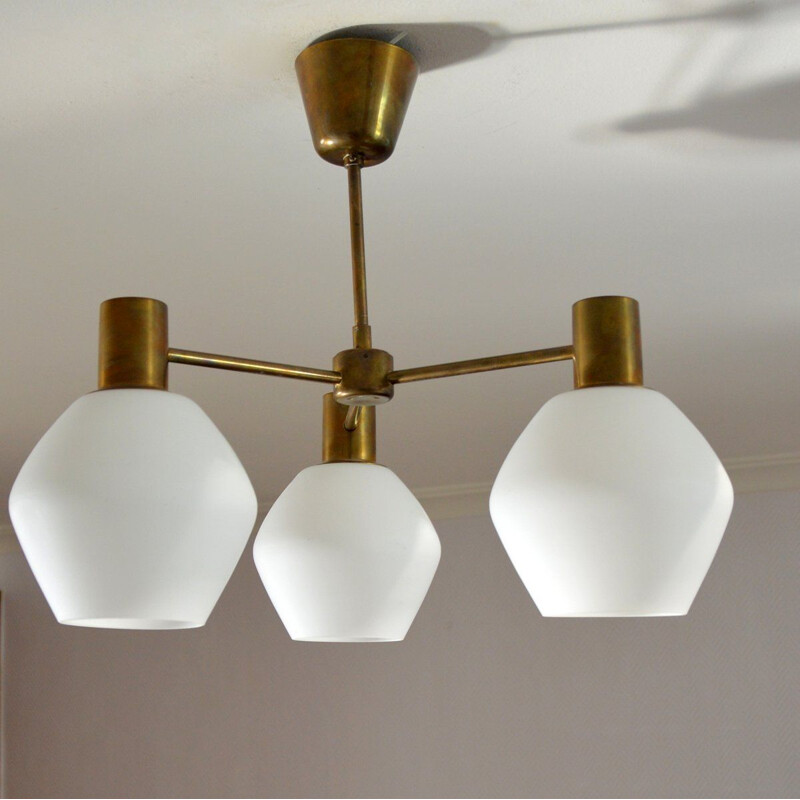 Vintage scandinavian gloss in opaline and brass, 1960s