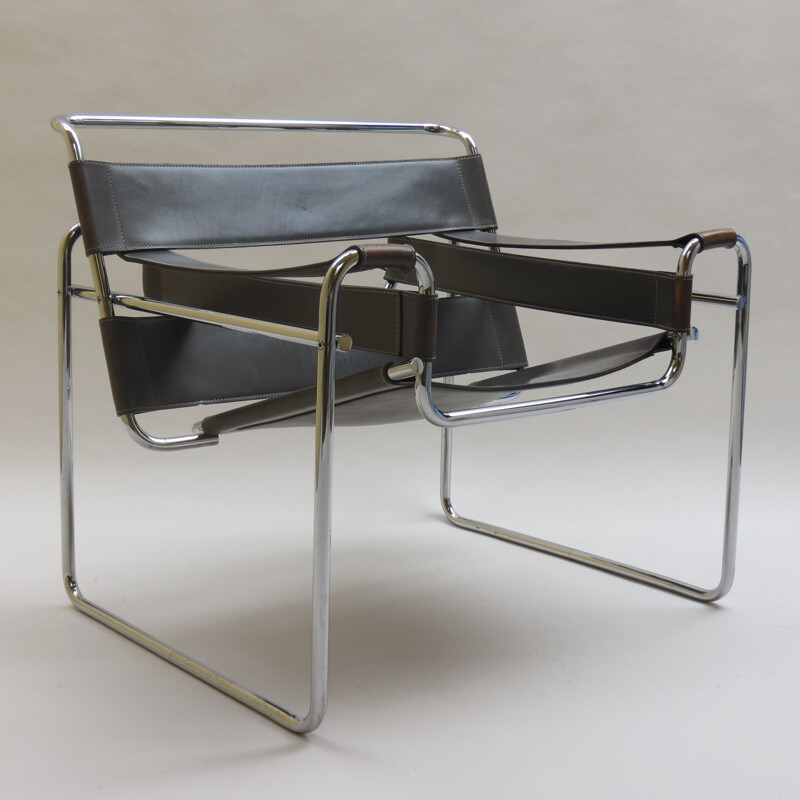 Chaise vintage grise Wassily par Marcel Breuer pour Knoll, 1980