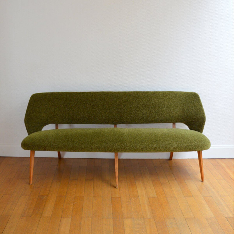Vintage green wool sofa, 1950-60s