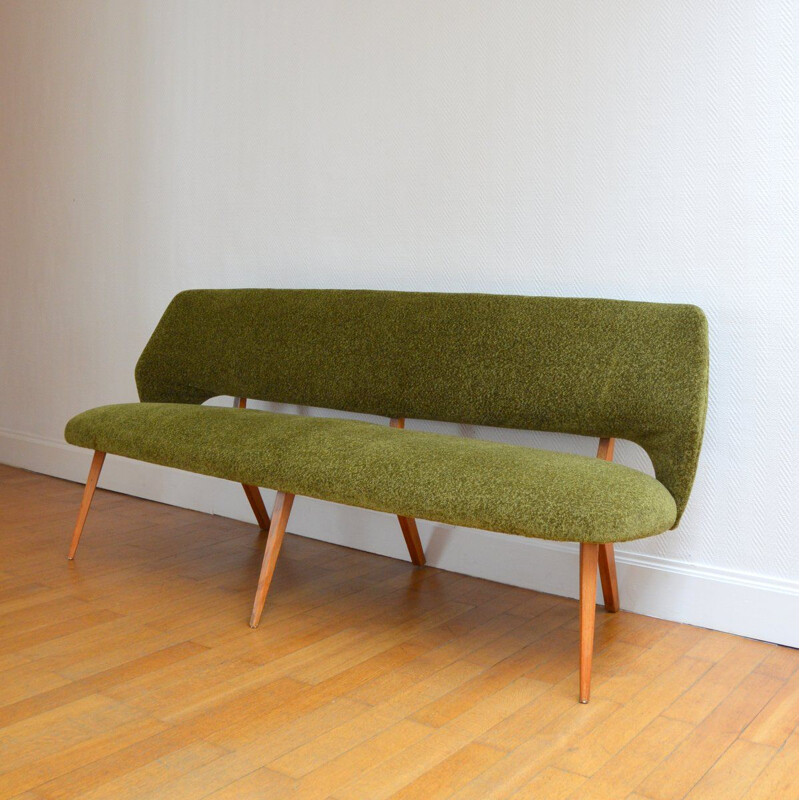 Vintage green wool sofa, 1950-60s