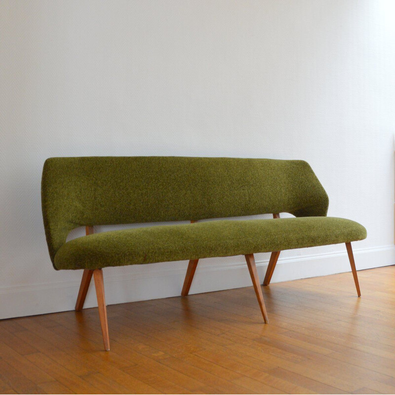 Vintage green wool sofa, 1950-60s
