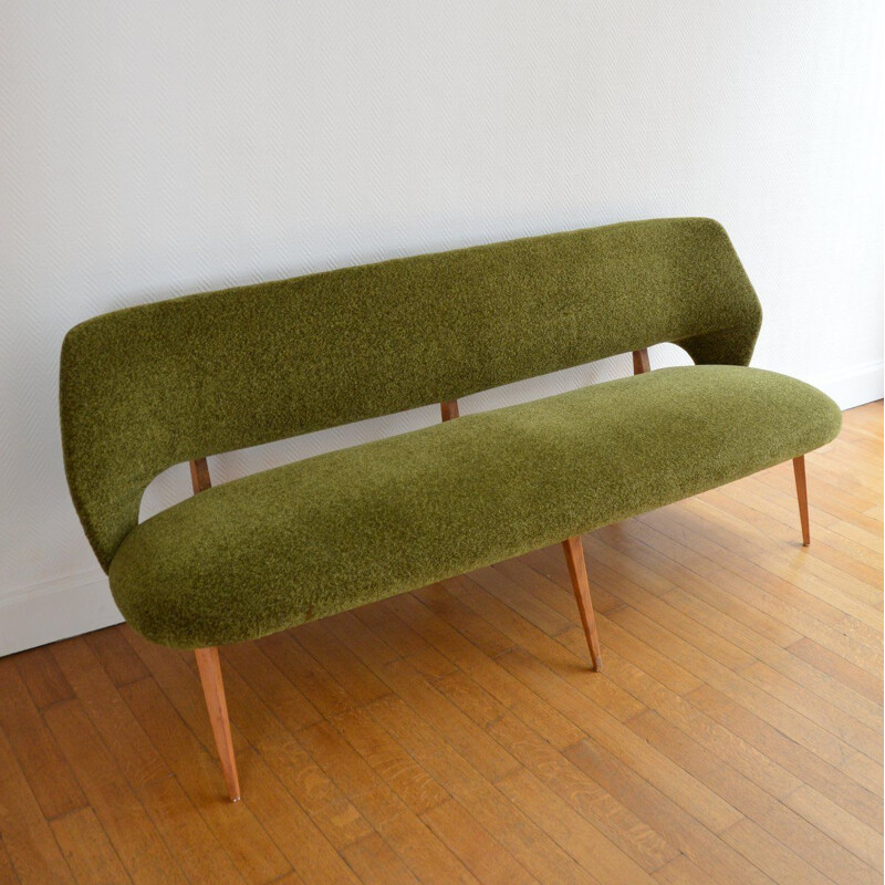 Vintage green wool sofa, 1950-60s