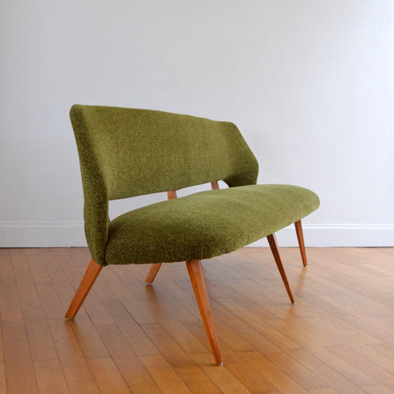 Vintage green wool sofa, 1950-60s