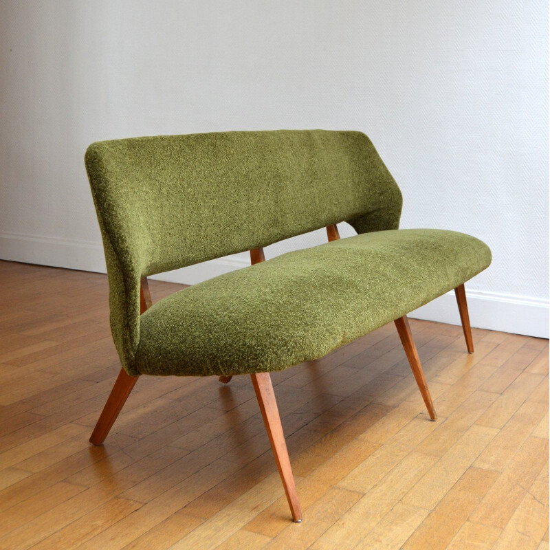 Vintage green wool sofa, 1950-60s