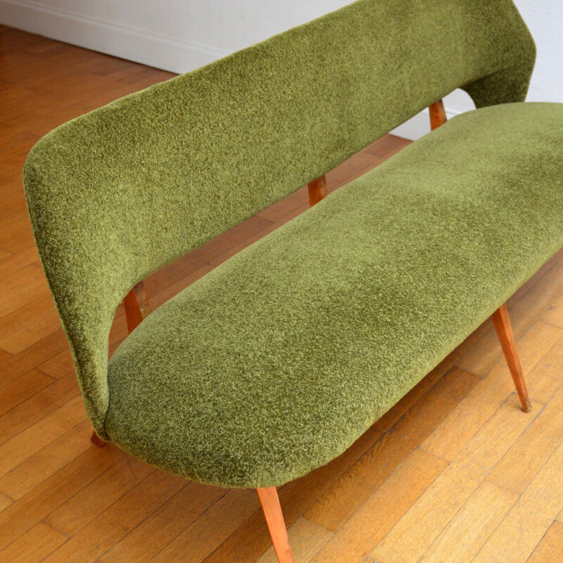 Vintage green wool sofa, 1950-60s