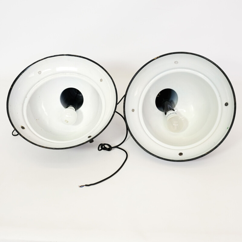 Set of 2 vintage black industrial pendant lights, 1960s