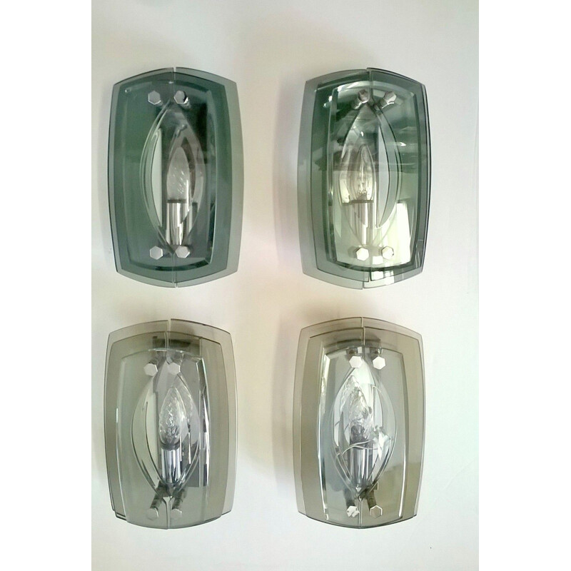 Set of 4 vintage glass wall lights from Veca, 1960s