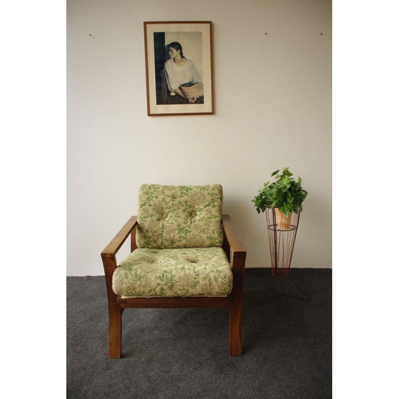 Vintage wooden and fabric armchair, 1970s