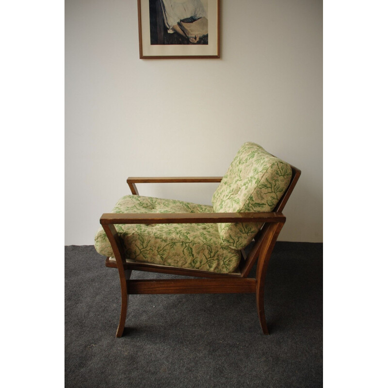 Vintage wooden and fabric armchair, 1970s
