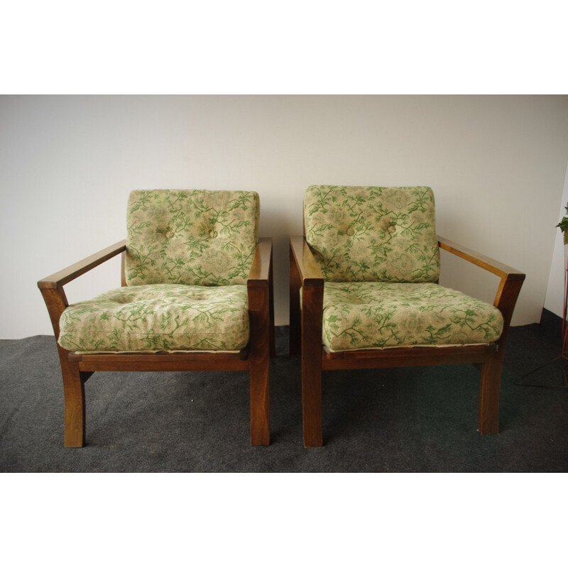 Vintage wooden and fabric armchair, 1970s