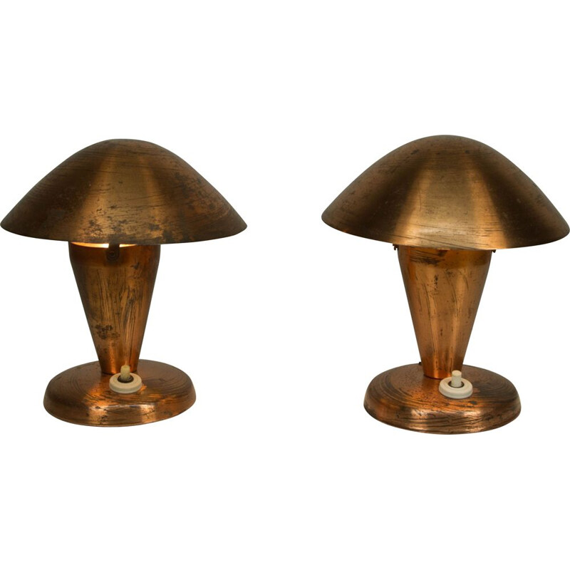 Set of 2 vintage brass table lamps, 1930s