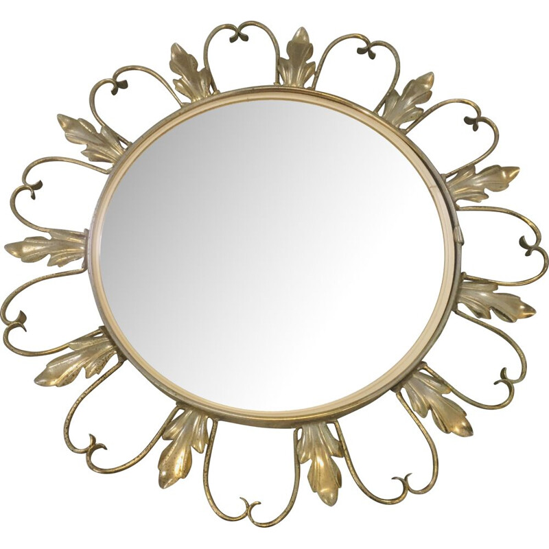 Vintage mirror "witch" in gold metal, France, 1960s