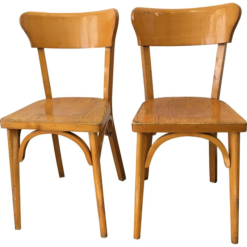 Set of 2 vintage wooden chairs, France, 1960s