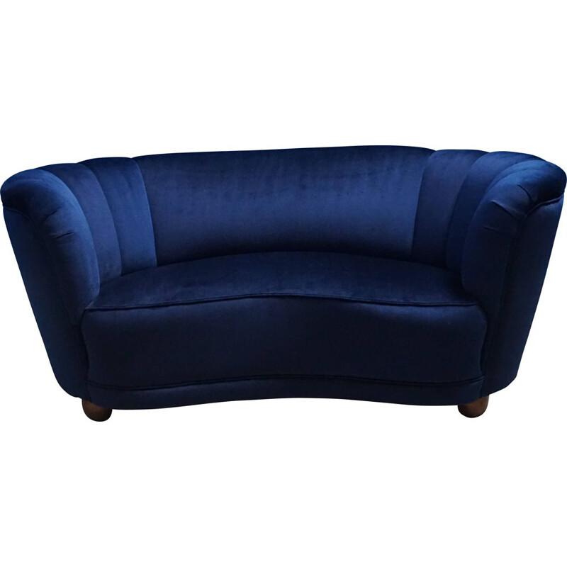 Vintage navy blue velvet sofa, Denmark, 1960s