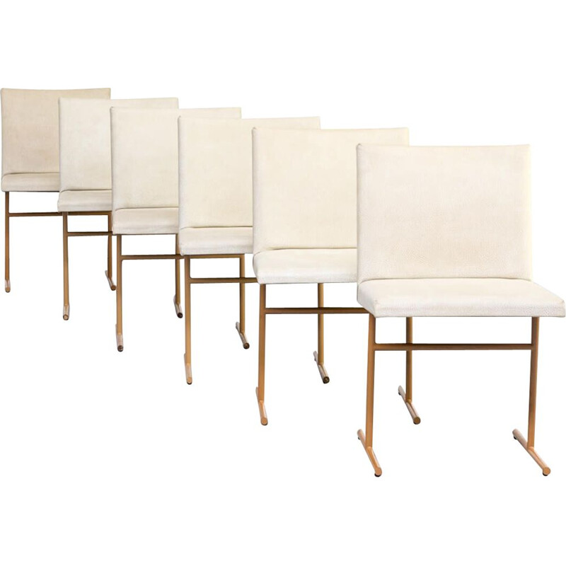 Set of 6 vintage skai and metal dining chairs, 1970s