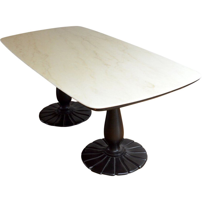 Vintage marble and wood dining table, France, 1930s