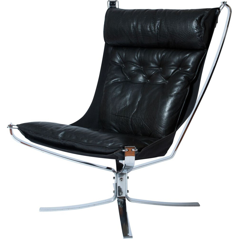 Vintage black Falcon armchair in chrome by Sigurd Ressell for Vatne Mobler, 1970s