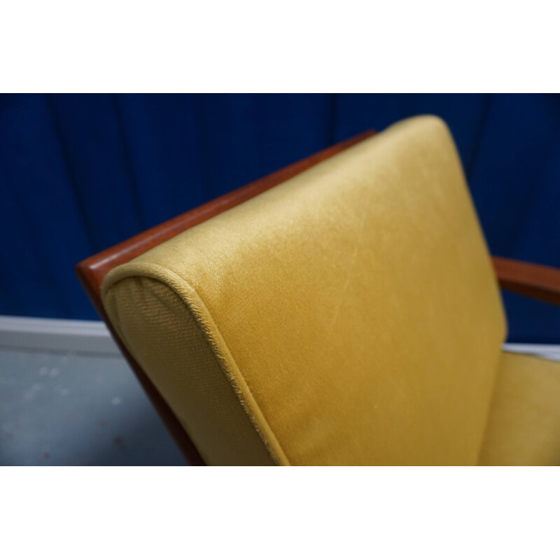 Vintage goldenrod velvet armchair, 1960s