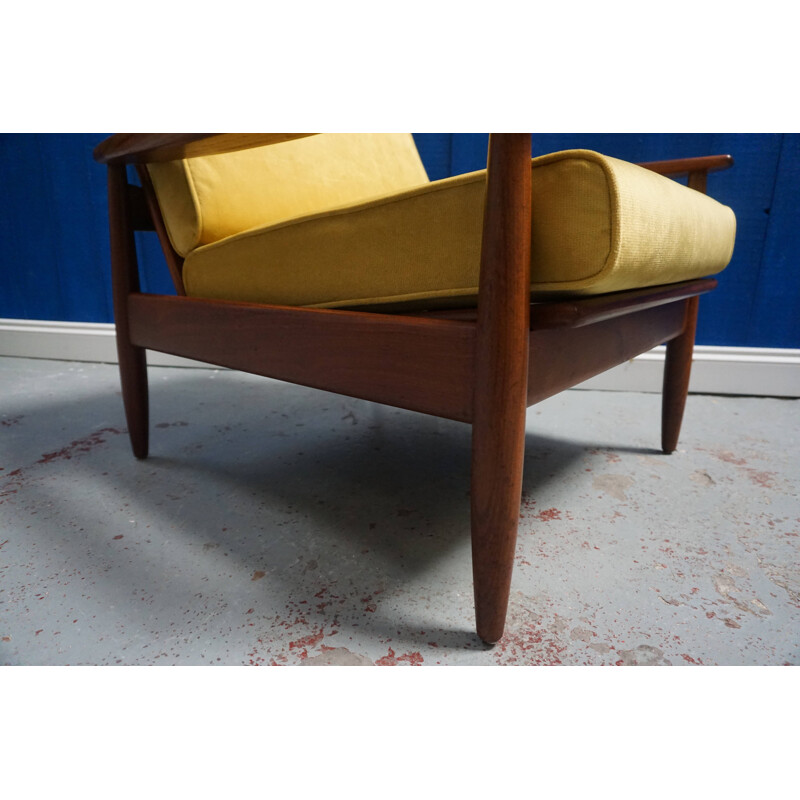 Vintage goldenrod velvet armchair, 1960s