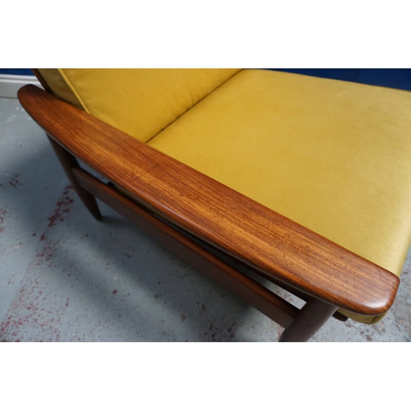 Vintage goldenrod velvet armchair, 1960s