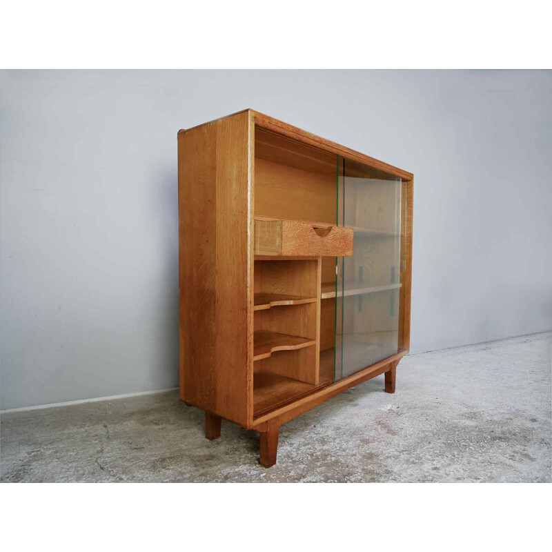 Vintage oak and glass bookcase, 1950s