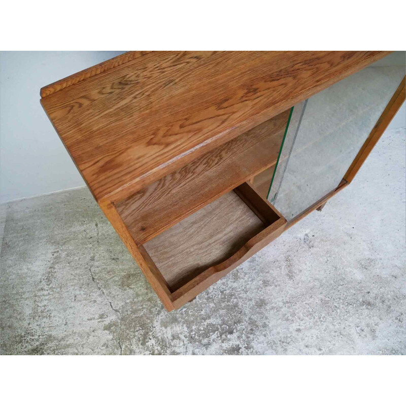 Vintage oak and glass bookcase, 1950s