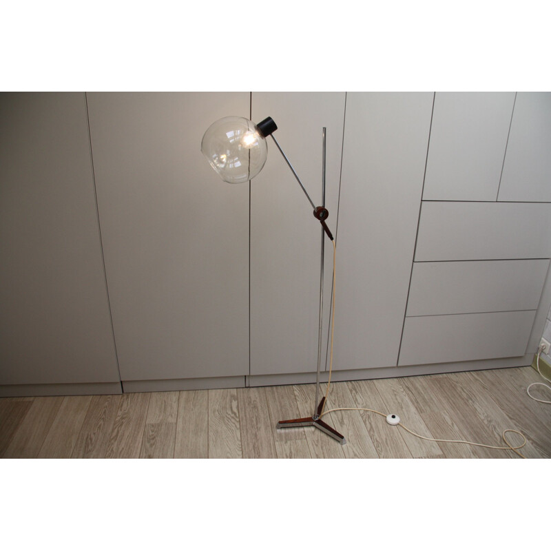 Vintage floor lamp in glass and details in rosewood, Netherlands, 1960s