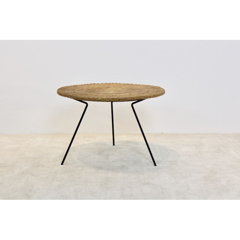 Dutch steel and wicker coffe table, 1960s